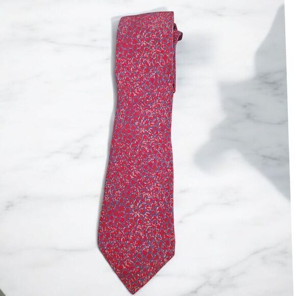 Enrico Sarchi Designer Red‎ Silk Tie with Blue Abstract Pattern Classic Necktie - Picture 1 of 4